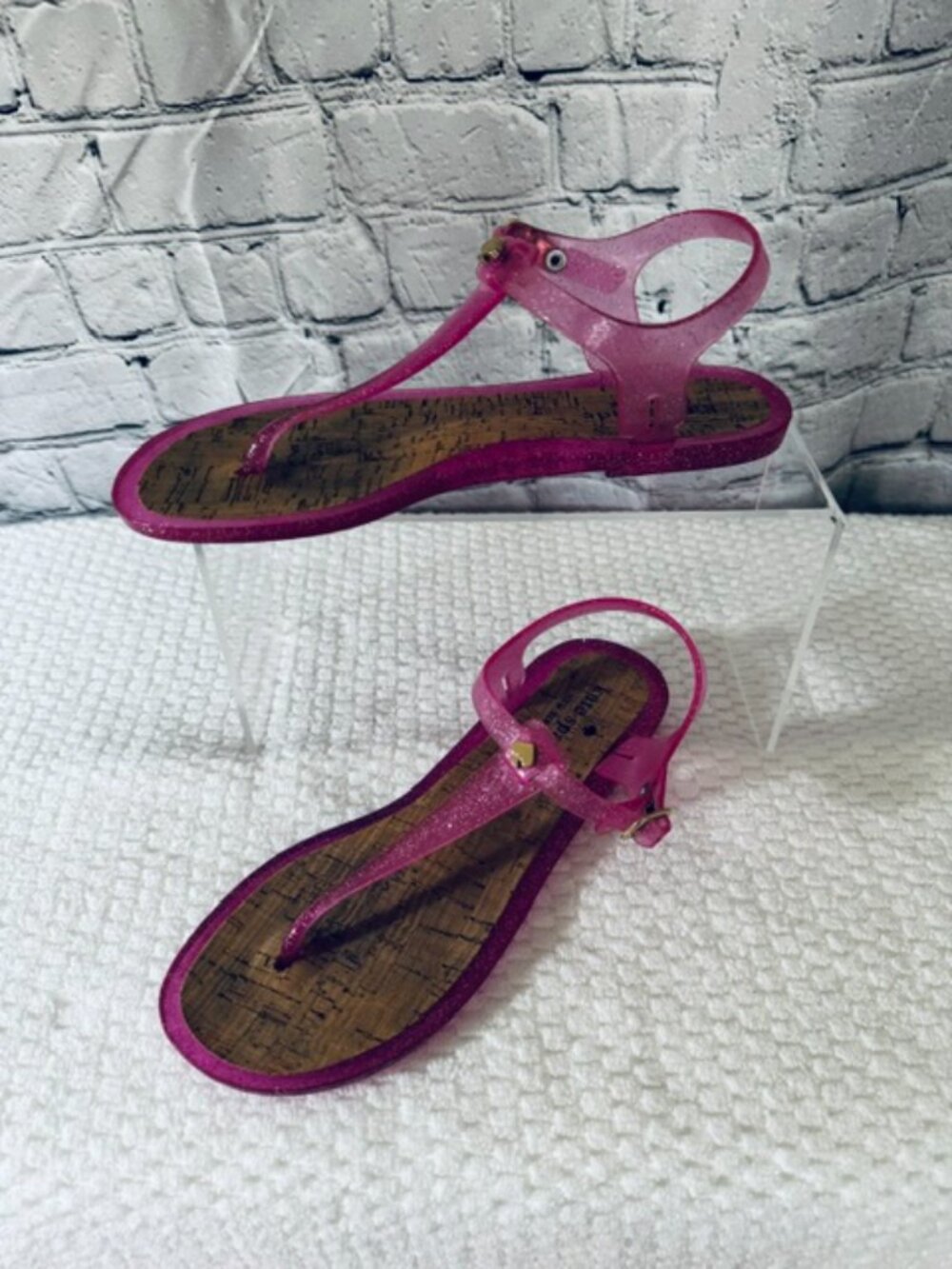 Kate Spade Pink Glitter Jelly T-Strap Sandals - Size 7